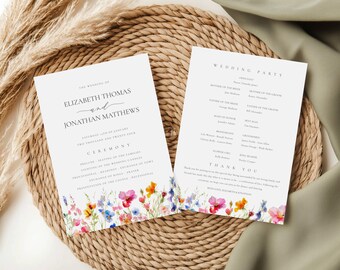 Wildflower Wedding Program - Personalize Your Program - Order of Events - Templett - Bright Floral Summer Wedding Program - Templett - WFWI