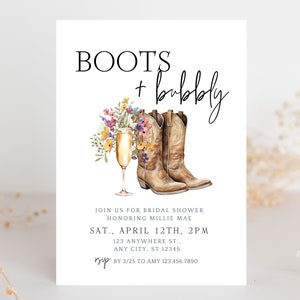 boots and bubbly wildflower bridal shower invitation, boho, western, cowboy