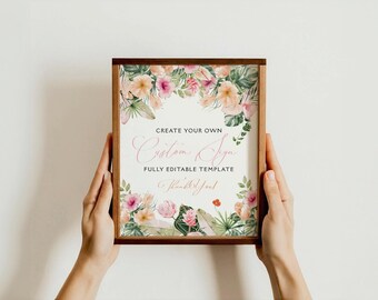 Luau Themed Shower Custom Sign - Tropisches Brautparty - Bearbeitbar in Templett - Sofortiger Download - Printable - Baby Shower Tischschild