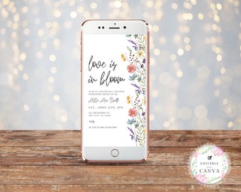 Faire-part Shower Nuptiale à thème L'amour est en fleurs à imprimer | Modèle amour floral en fleurs | Faire-part de mariée moderne, toile