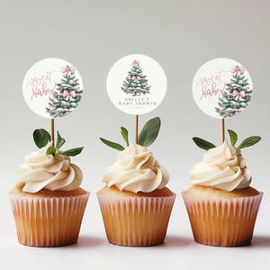 Sapin de Noël noeud pour cupcake - décoration baby shower - baby shower fille - thème coquette rose - imprimable - modifier à Templett - pbcbs1