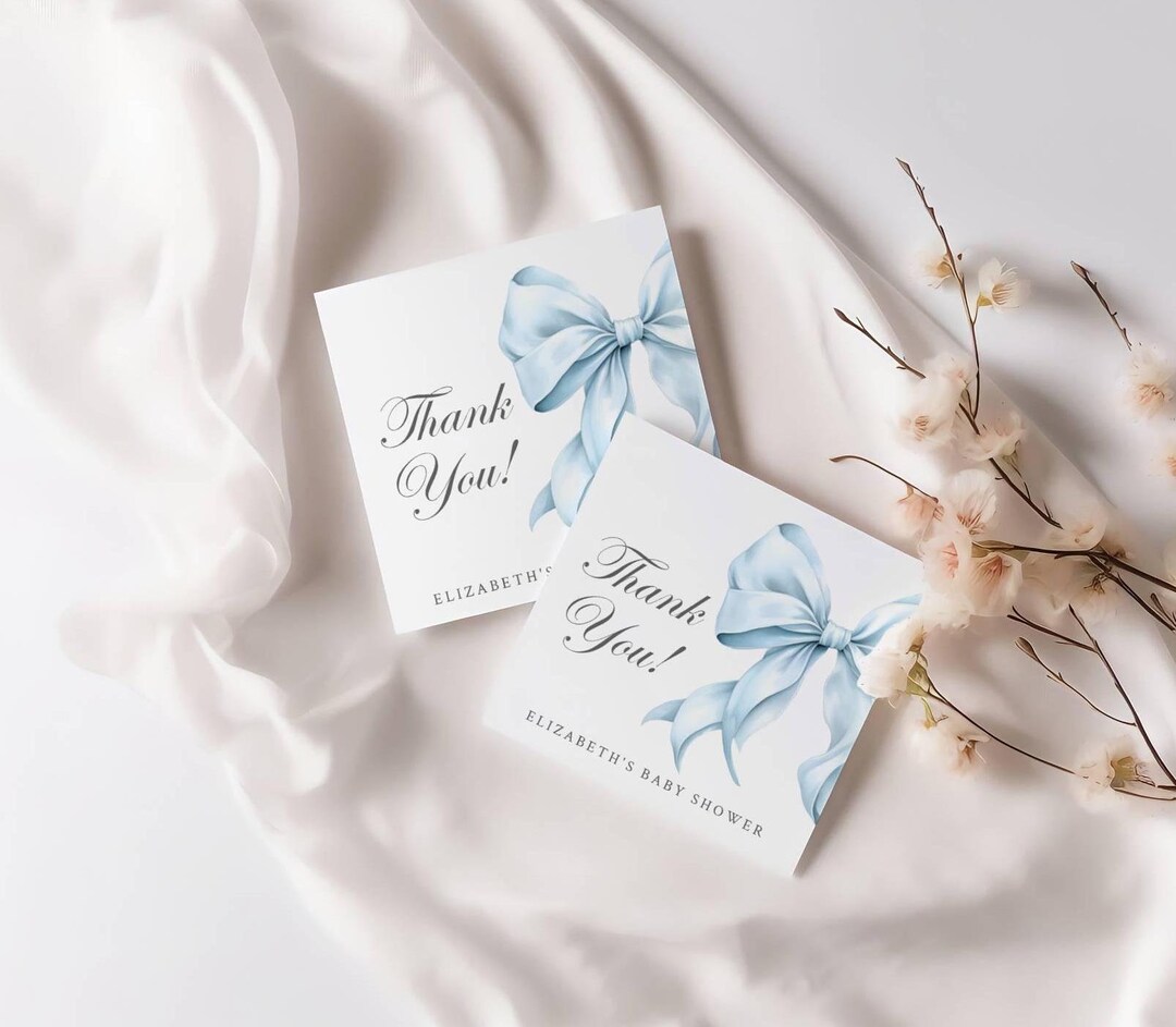 Blue Bow Thank You Tags - Editable Blue Bow Baby Shower Thank You Tag ...