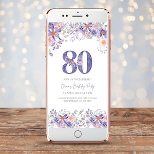 Herunterladbare 80er Jahre Geburtstagseinladung Vorlage, Digitale 80er Jahre Einladungen, Blumen, 80er Jahre Geburtstag Frauen, Canva Text Evite