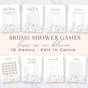 Love is in Bloom Bridal Shower Games, Colorful Flower Bridal Shower Games | Love In Bloom Bridal Shower Game Bundle | Love In Bloom, Canva