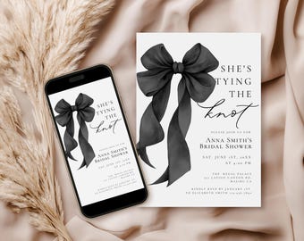 Black Bow Bridal Shower Invitation: She's Tying the Knot, Editable Template (Digital Invitation) 016