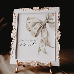 Panneau nuptiale de douche de perles de sagesse, panneau modifiable personnalisé, shower de mariage nuptiale avec noeud de perle, panneau de table conseils et souhaits, Templett