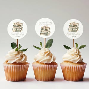 A New Chapter Baby Shower Cupcake Topper - Baby Shower Decor - Book Lover Theme - Printable  - Digital Template - Edit in Templett - ncn2