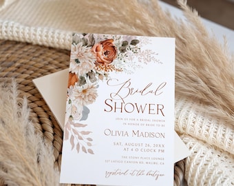 Terracotta Floral Bridal Shower Invitation: Burnt Orange Boho (Digital Download) 030