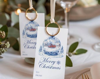 Fire Truck Christmas Gift Tags - Christmas Party Gift Tag - Chinoiserie Blue & White Printable Favor Tag - Digital Template -Templett - chft