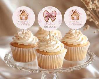 Adornos para cupcakes de jengibre rosa, para baby shower de galletitas, para niñas - 9998