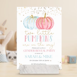 Twins Baby Gender Reveal Pumpkins, Fall Gender Reveal, Twins Pumpkins Gender Reveal Invitation, Two Little Pumpkins, Invite Only, Canva