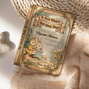 Personalized Storybook Baby Shower Invitation - Vintage Book Baby Shower - Neutral Baby Shower Invite - Editable Template - Templett - sbbsn