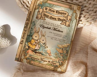Personalized Storybook Baby Shower Invitation - Vintage Book Baby Shower - Neutral Baby Shower Invite - Editable Template - Templett - sbbsn