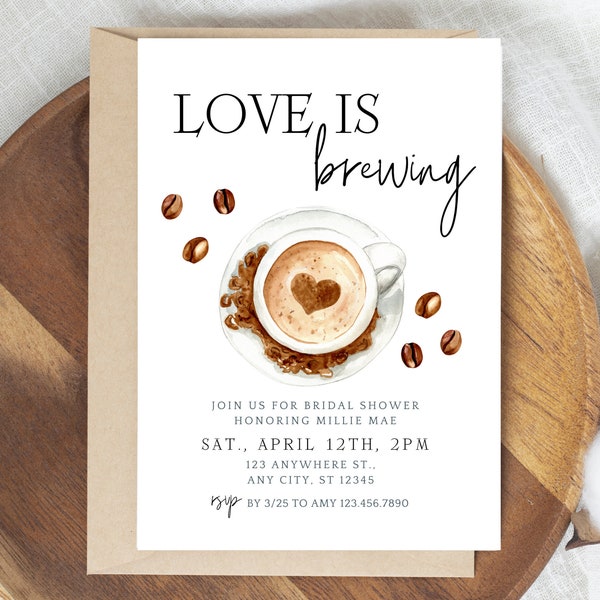 Love Is Brewing Bridal Shower Invitations | Bridal Brunch Invitation | Love Is Brewing Bridal Shower Invitation | Editable Template