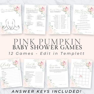 Pink Pumpkin Baby Shower Game Bundle, Pumpkin Girl Baby Shower Games Bundle, Baby Shower Decorations, Fall Baby Shower Games, 085