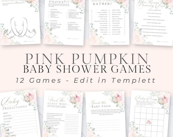 Pink Pumpkin Baby Shower Game Bundle, Pumpkin Girl Baby Shower Games Bundle, Baby Shower Decorations, Fall Baby Shower Games, 085