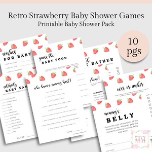 Retro Strawberry Baby Shower Games | 10 Printable Baby Shower Games, Berry Sweet Baby Shower Theme, Printable PDF, Instant Download, Girl