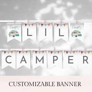 Little Camper Baby Shower Banner, Baby Shower Bunting, A Little Camper is on the Way, Camp Shower Sign, Boys Baby Shower, Templett, Neutral