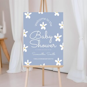 Blue Daisy Welcome Sign, Retro Girl Baby Shower Welcome, Editable Welcome, Printable Baby Shower Sign, Blue Boy Daisy Baby Shower, Boho