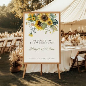 Sunflower Wedding Welcome Sign Template, Instant Download, Wedding Signage, Welcome To Our Wedding Poster, Sunflower Themed Welcome , Canva