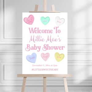 Petit signe de douche de bébé chérie, décoration imprimable de douche de bébé petite fille chérie, douche de bébé coeur pastel, signe de bienvenue de douche
