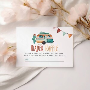 Little Camper Babyparty-Windel-Verlosung, Babypartykarte, bearbeitbar in Templett, Neutral Baby, Jungendusche, druckbar, DIY, Camping