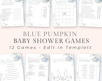 Blue Pumpkin Baby Shower Game Bundle, Pumpkin Boy Baby Shower Games Bundle, Baby Shower Decorations, Fall Baby Shower Games, 086