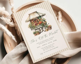 Fresh Off The Market Bridal Shower Invitation Template - Off the Market - Editable Invitation - Farmers Market Theme - Customizable in Canva