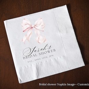 Napkin Image, Pink Bow Bridal Shower | Editable Template | She&#39;s Tying the Knot | Wedding Shower Napkin Image Template, Canva Template