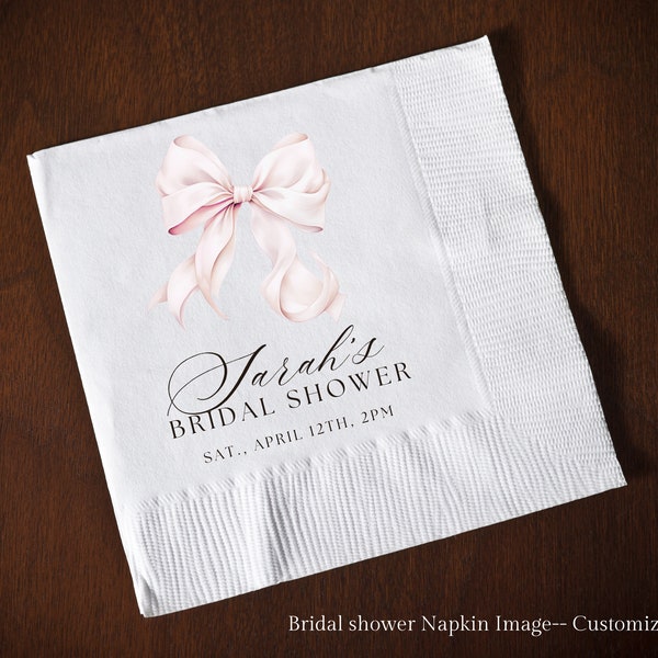 Napkin Image, Pink Bow Bridal Shower | Editable Template | She's Tying the Knot | Wedding Shower Napkin Image Template, Canva Template