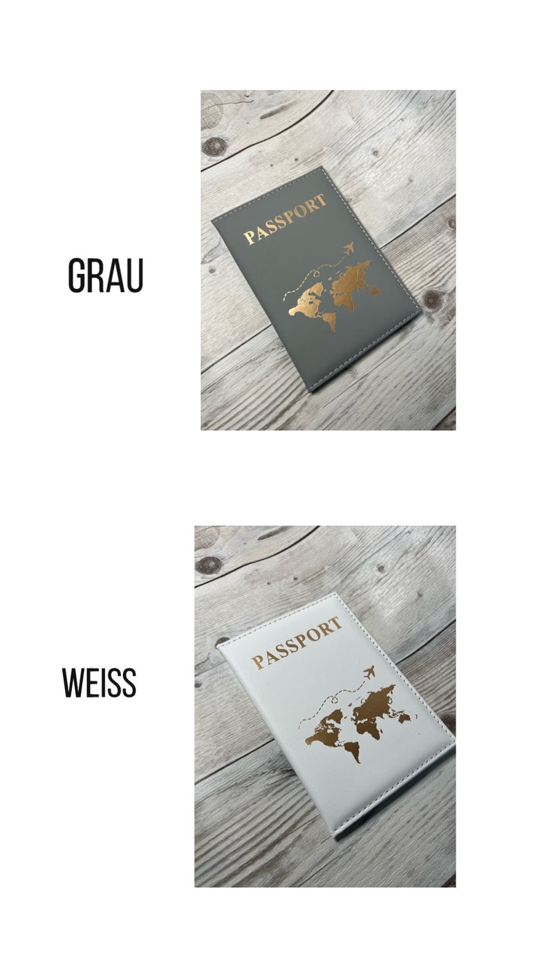 Personalisierte Reisepasshüllen in Grau und Weiß