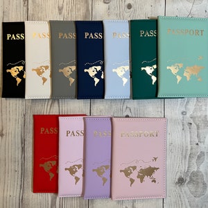 Personalisierte Reisepasshüllen in verschiedenen Farben verfügbar -mit goldenen Aufdruck und goldener Schrift