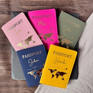 Personalisierte Reisepasshülle – Hülle für Reisepass mit Weltkarte Gold – Geschenk Reise – Passhülle Leder – Hülle Pass - Urlaub