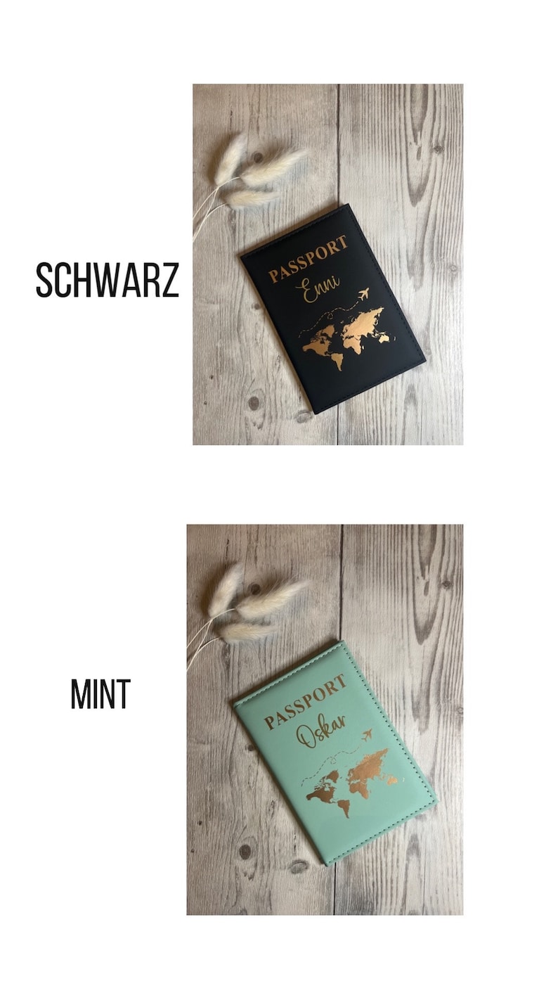 Personalisierte Reisepasshüllen in Schwarz und Mint
