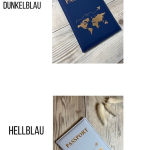 Personalisierte Reisepasshüllen in Dunkelblau und Hellblau