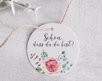 Hangtag / pendant, flowers - Nice that you are here.