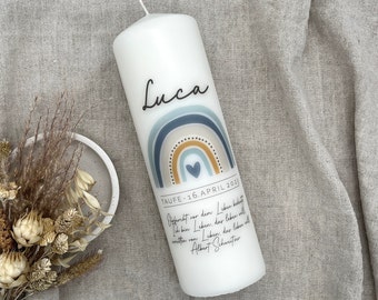 Baptism candle rainbow, blue, personalized (25 cm x7.8 cm)