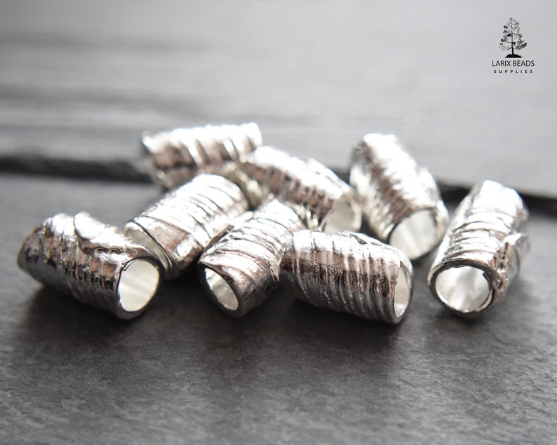 Nunn Design Beads Antique Silver Finish Sterling Silver Plated Tube Beads 2 beads ND-04 12mm