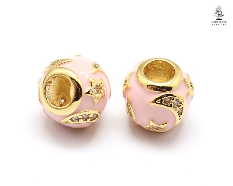 1 Bead Large Hole European Beads With Pink Enamel And Cubic Zirconia 10mm Mb 36 Sewing Fiber Craft Supplies Tools Puhlsphotography Com
