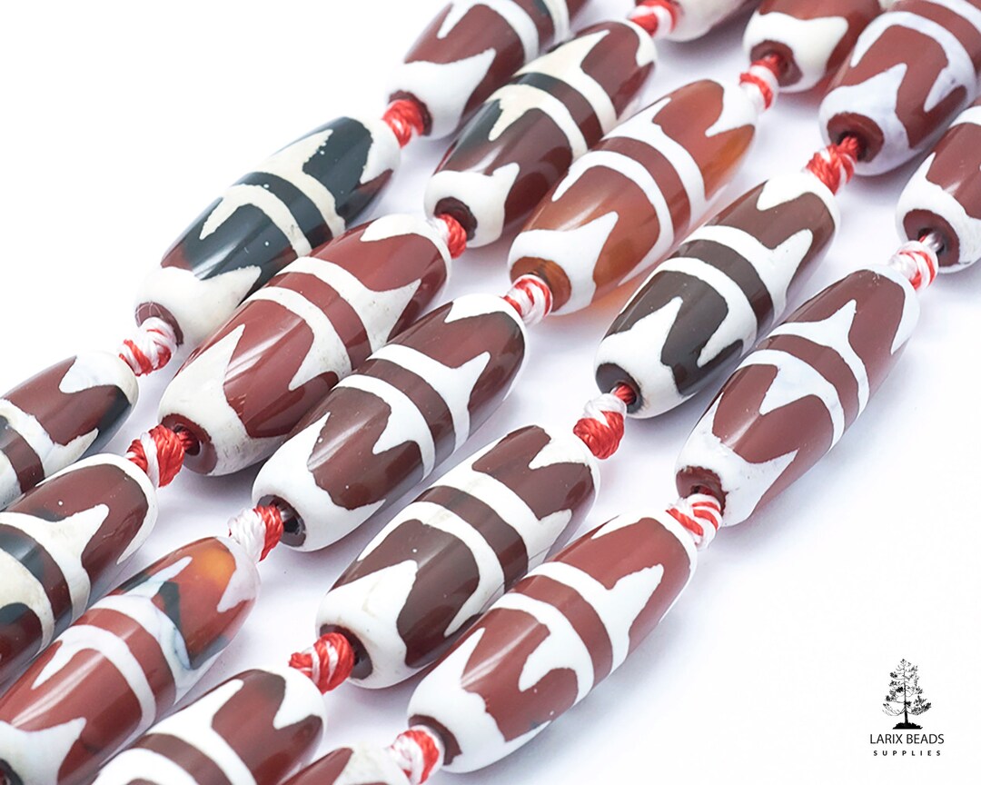 2 Barrel Dzi Beads, Dzi Agate Beads, Large Rice Dzi Beads, Large