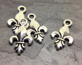 Silver Fleur de Lis Charms, TierraCast Charms, French Lily Charm, New Orleans Charm, Silver Charms for Jewelry, 2 charms (TC-59)