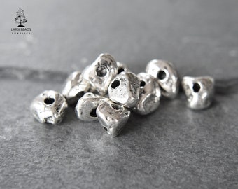 Antique Silver Nugget Beads by Nunn Design, Organic Shape Beads, 9mm to 11mm, 10 beads (ND-44)