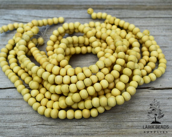 6mm Round Yellow Wooden Beads for Crafts Waxed Dyed Natural 