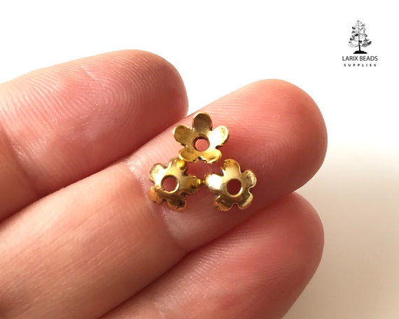 Tiny Golden Bead Caps, Caps for Jewelry Making, Flower Shaped 6mm