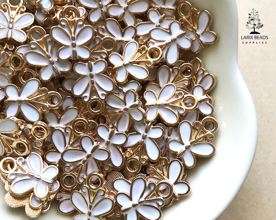 Small Butterfly Charms White Butterfly Pendants Enamel Etsy