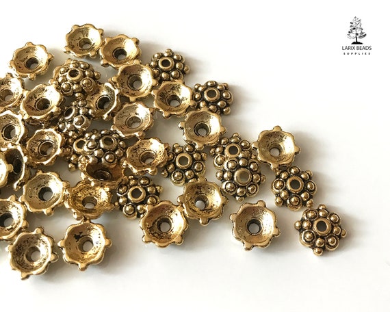 Small Golden Bead Caps, Caps for Jewelry Making, 8mm Bead Caps, End Caps  for Beads, Bali Style Granulated Bead Caps, 10 Pieces FD-30 