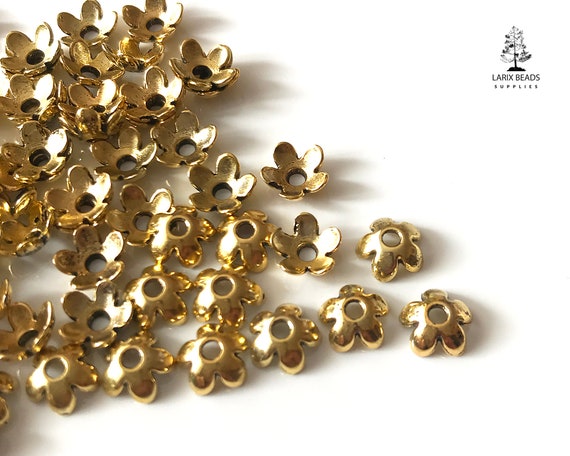 Tiny Golden Bead Caps, Caps for Jewelry Making, Flower Shaped 6mm