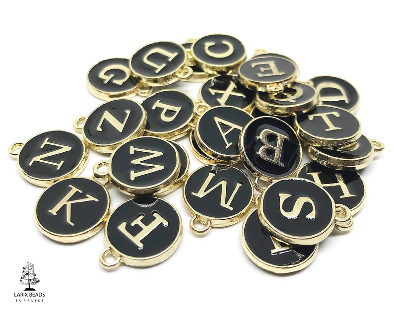 Small Alphabet Charms Round Black Initial Charms for Jewelry Etsy