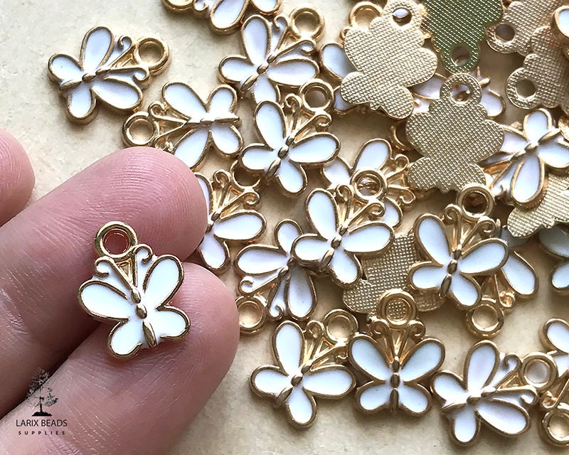 Small Butterfly Charms White Butterfly Pendants Enamel Etsy