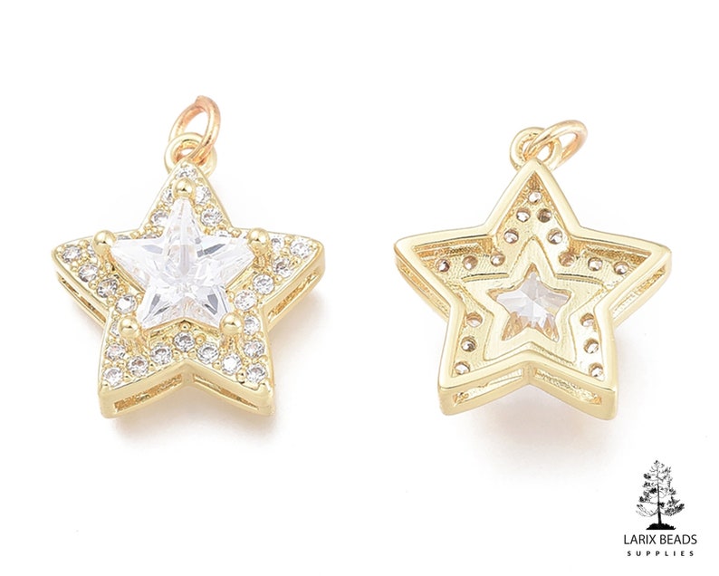 Rhinestone Star Charm Cubic Zirconia Star Charm 1 piece CH-172 15mm CZ Charms